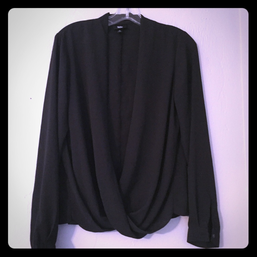 Draped sheer black top